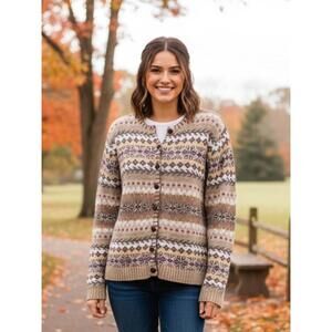 Vintage 2000s Tiara International Fair Isle‎ Cardigan Sweater Women Size Large